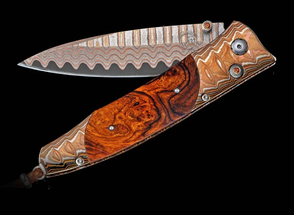 William Henry 'RED SANDS' Desert Ironwood with "Copper Wave" Damascus Steel Blade