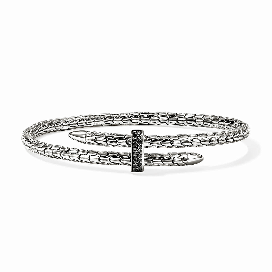 Sterling Silver Black Sapphire Spear Flex Cuff Bracelet