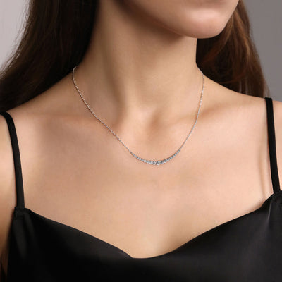 14K White Natural Diamond 17.5 inch Necklace