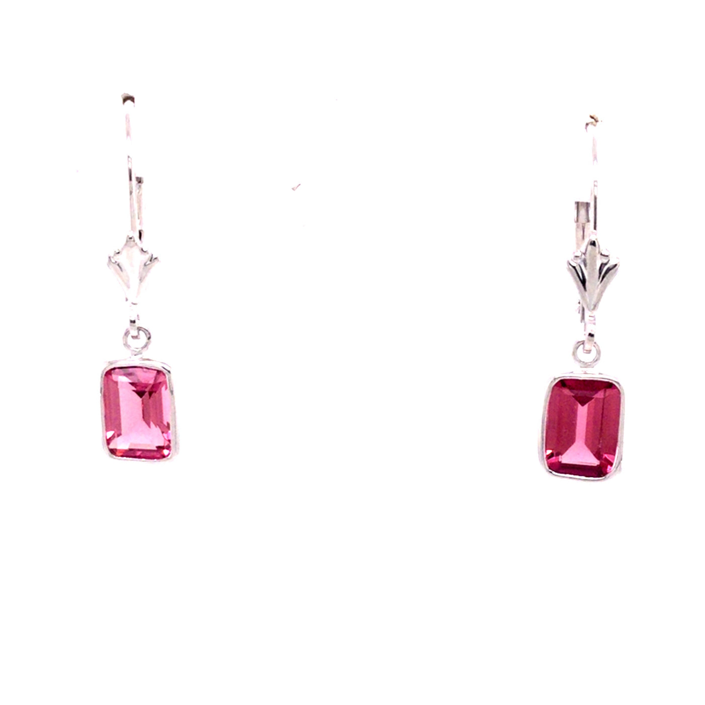 14K White Pink Tourmaline Dangle Earrings