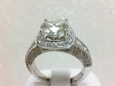 14K White Natural Diamond Semi-Mount Ring that accomodates a 7.50 mm Center