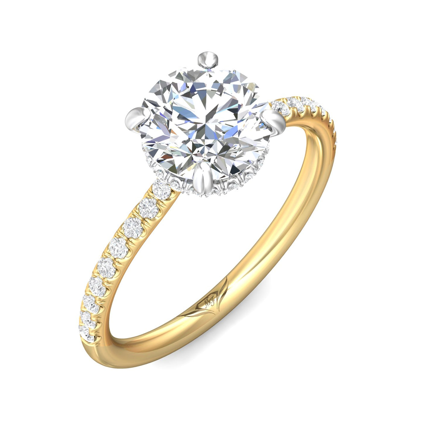 14K Yellow & White Natural Diamond Semi-Mount Ring that accomodates a 8.00 mm Center