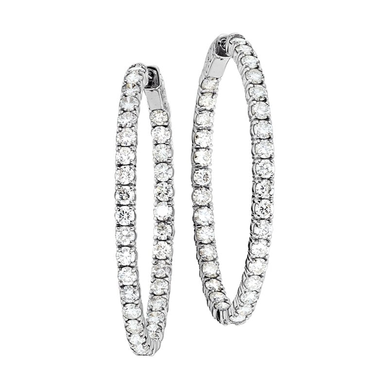 14K White Gold Natural Diamond Hoop Earrings