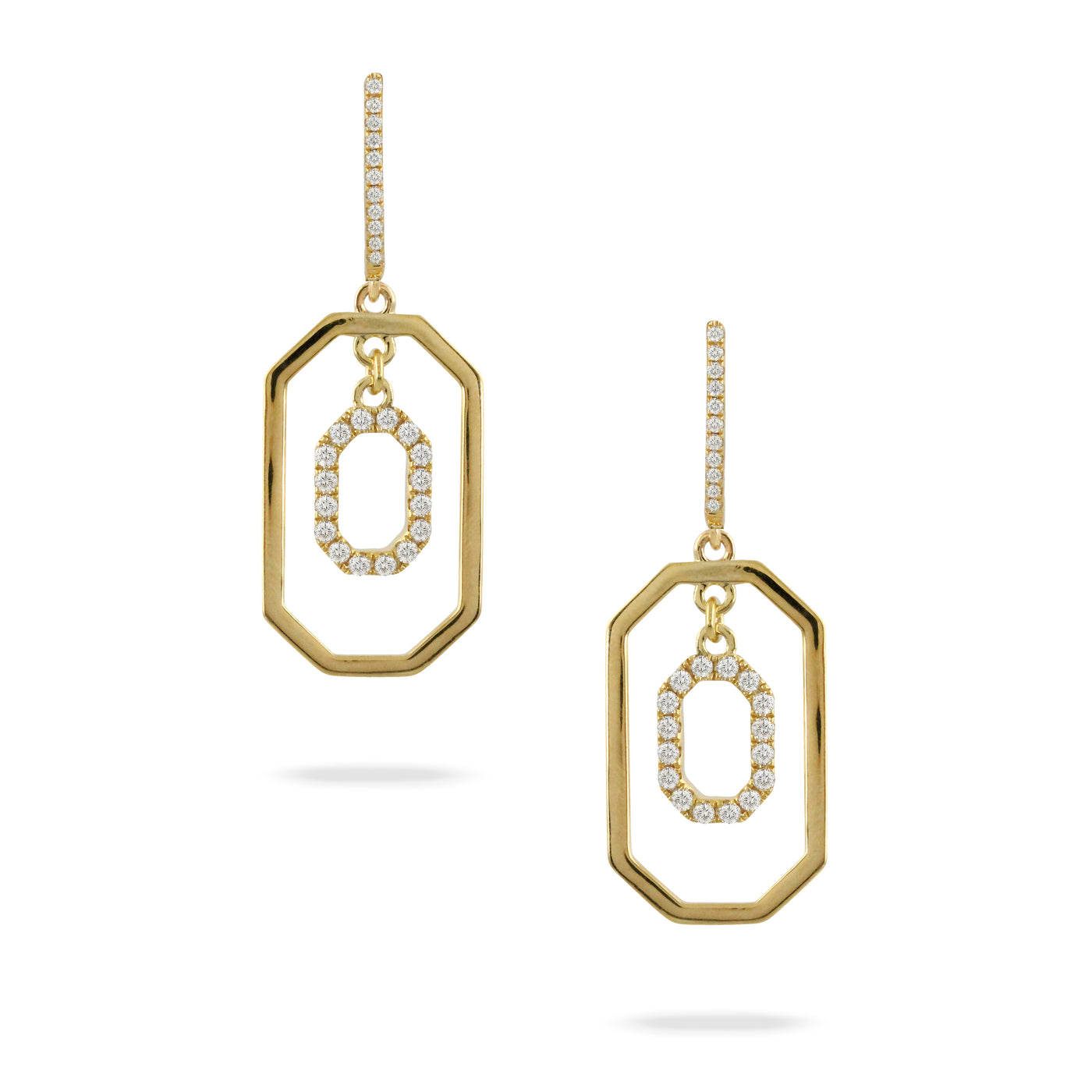 18K Yellow Natural Diamond Hexagon Shaped Earrings