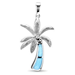 Sterling Silver Larimar  Palm Tree 20 inch Necklace