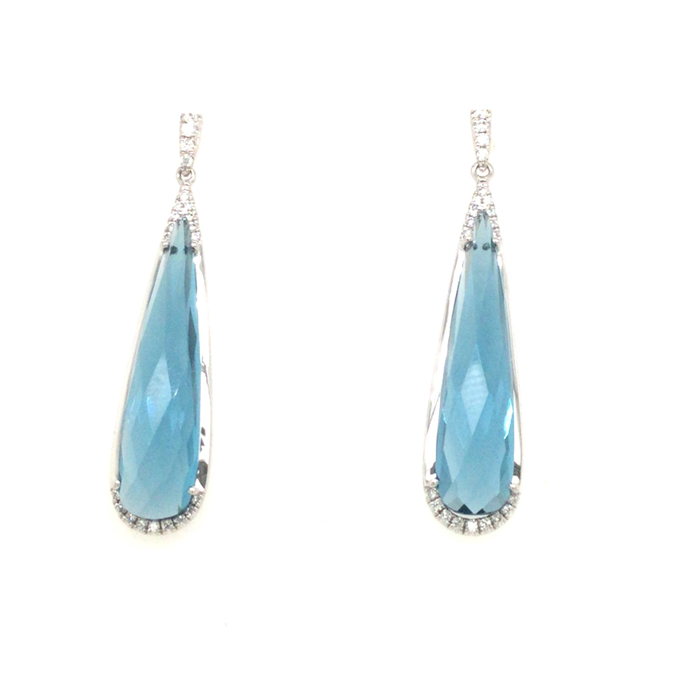 14K White London Blue Topaz and Natural Diamond Dangle Earrings