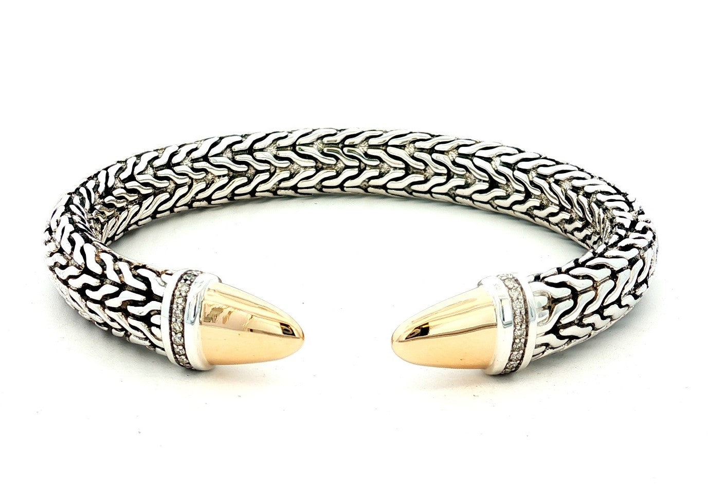 Sterling/14K Yellow Gold Natural Diamond Spear Cuff Bracelet