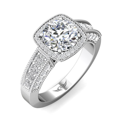 14K White Natural Diamond Semi-Mount Ring that accomodates a 7.50 mm Center