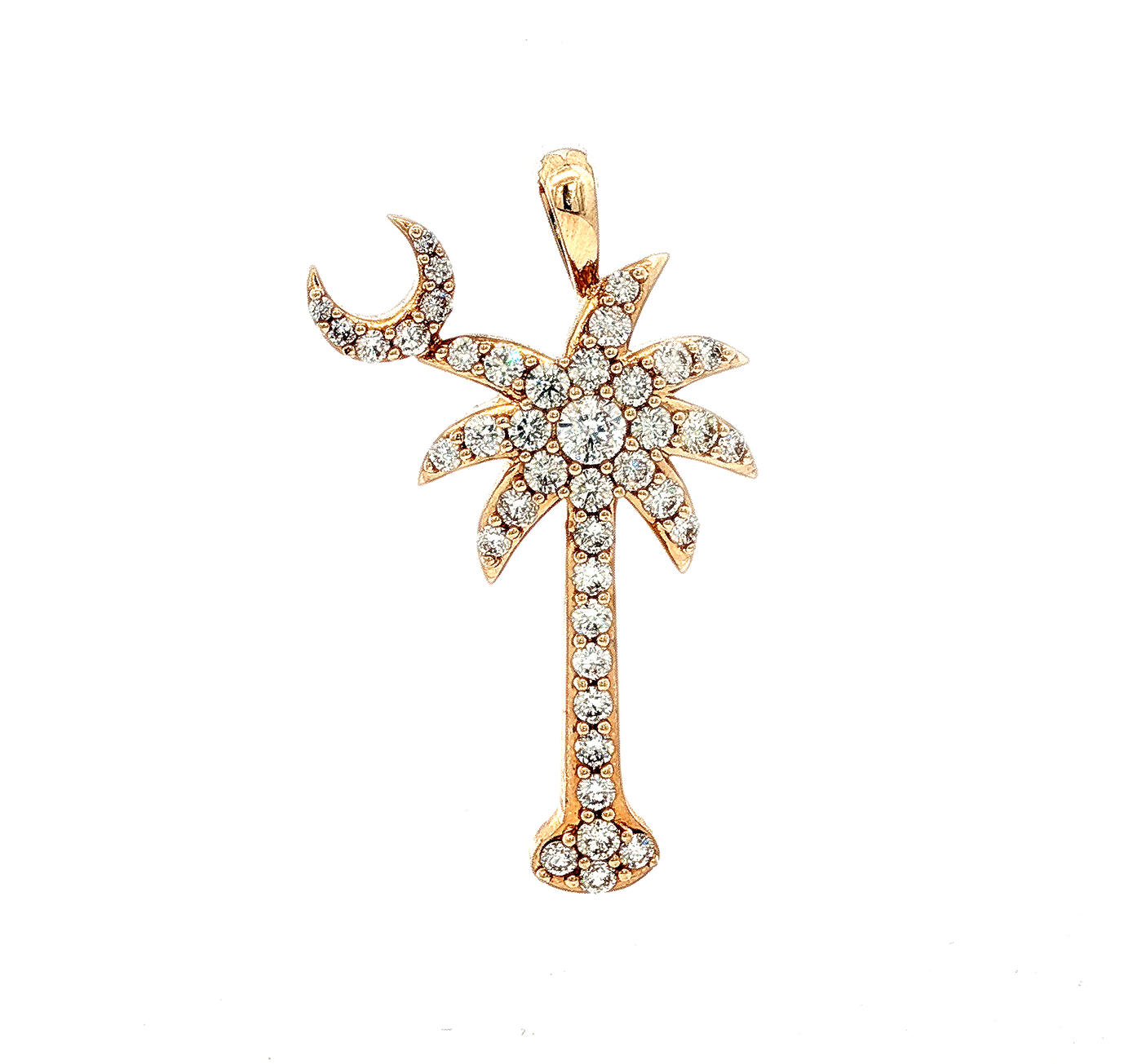 14K Yellow Natural Diamond Palm Tree Pendant