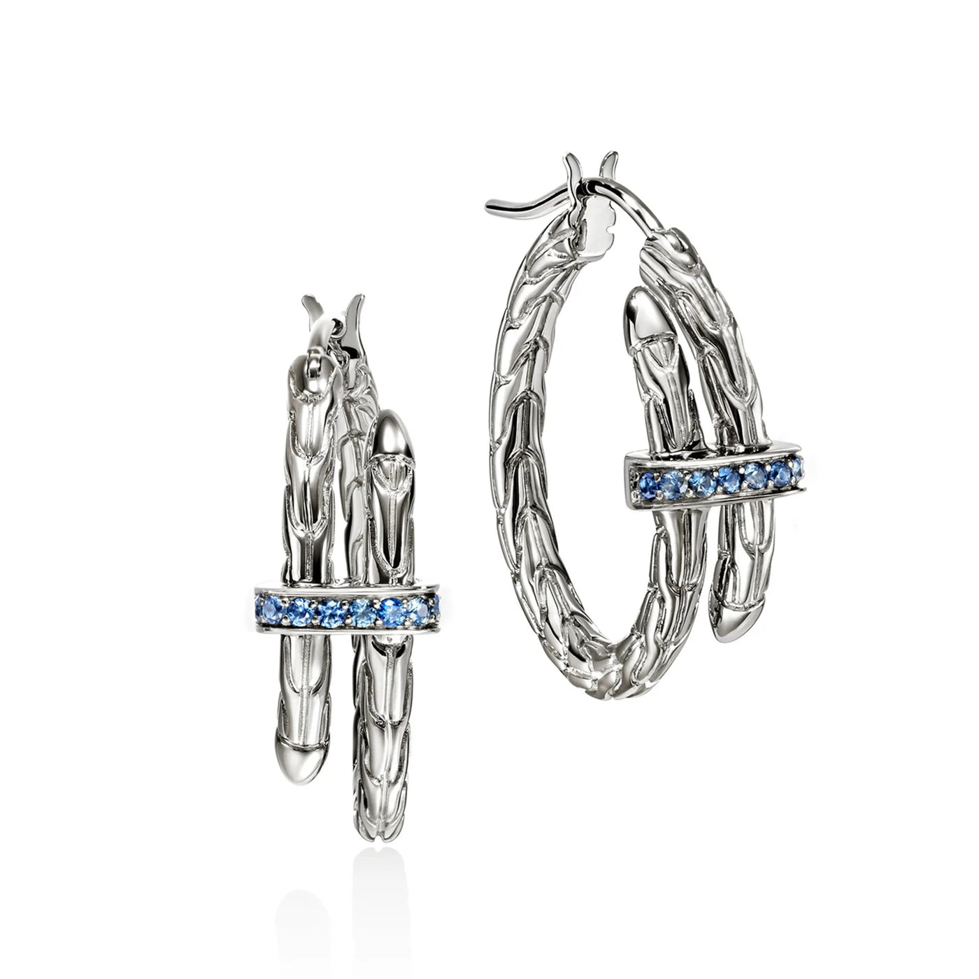 Sterling Silver Blue Sapphire Spear Collection Hoop Earrings