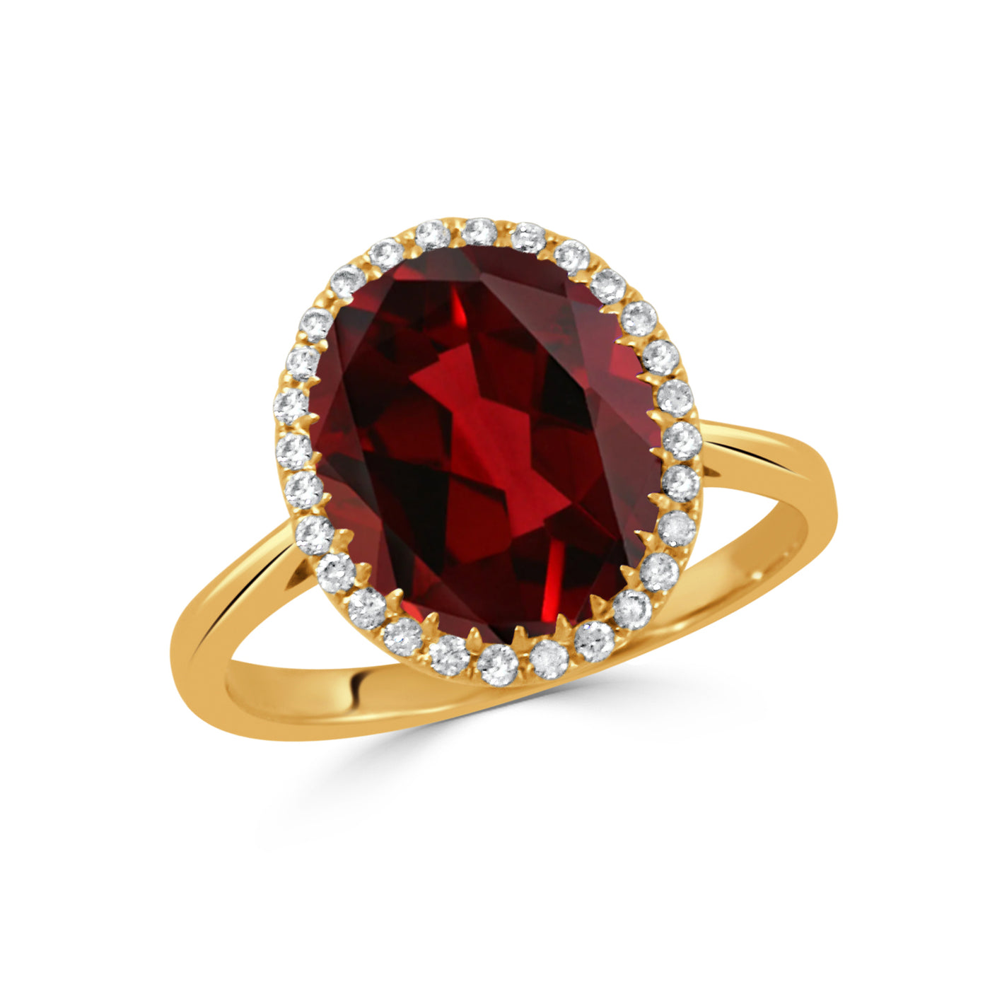 18K Yellow Red Garnet and Natural Diamond Ring Size 6.5