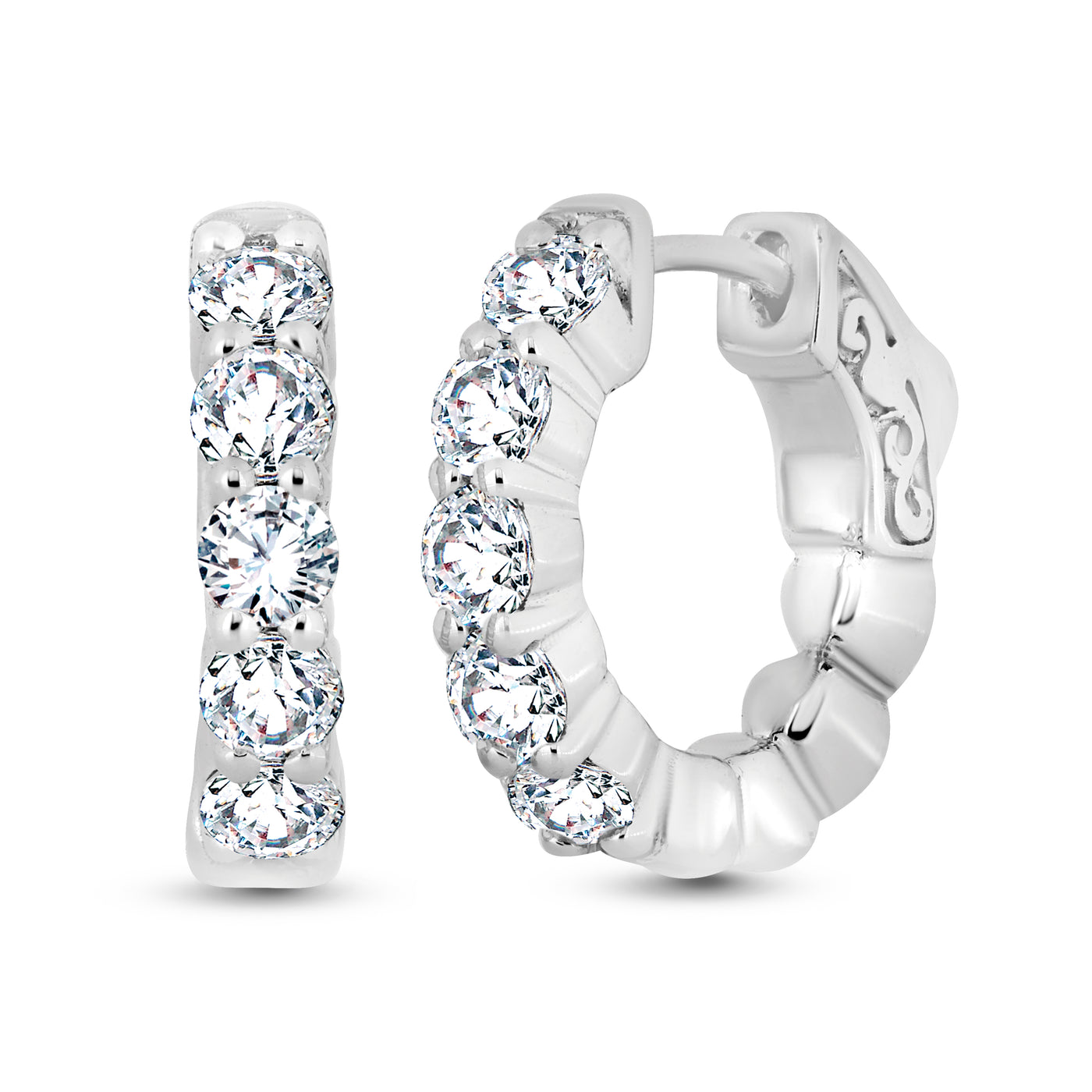 14K White Natural Diamond Huggie Earrings