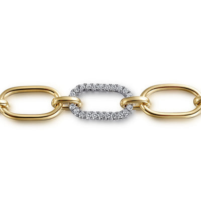 14K Yellow & White Natural Diamond Oval Link Bracelet