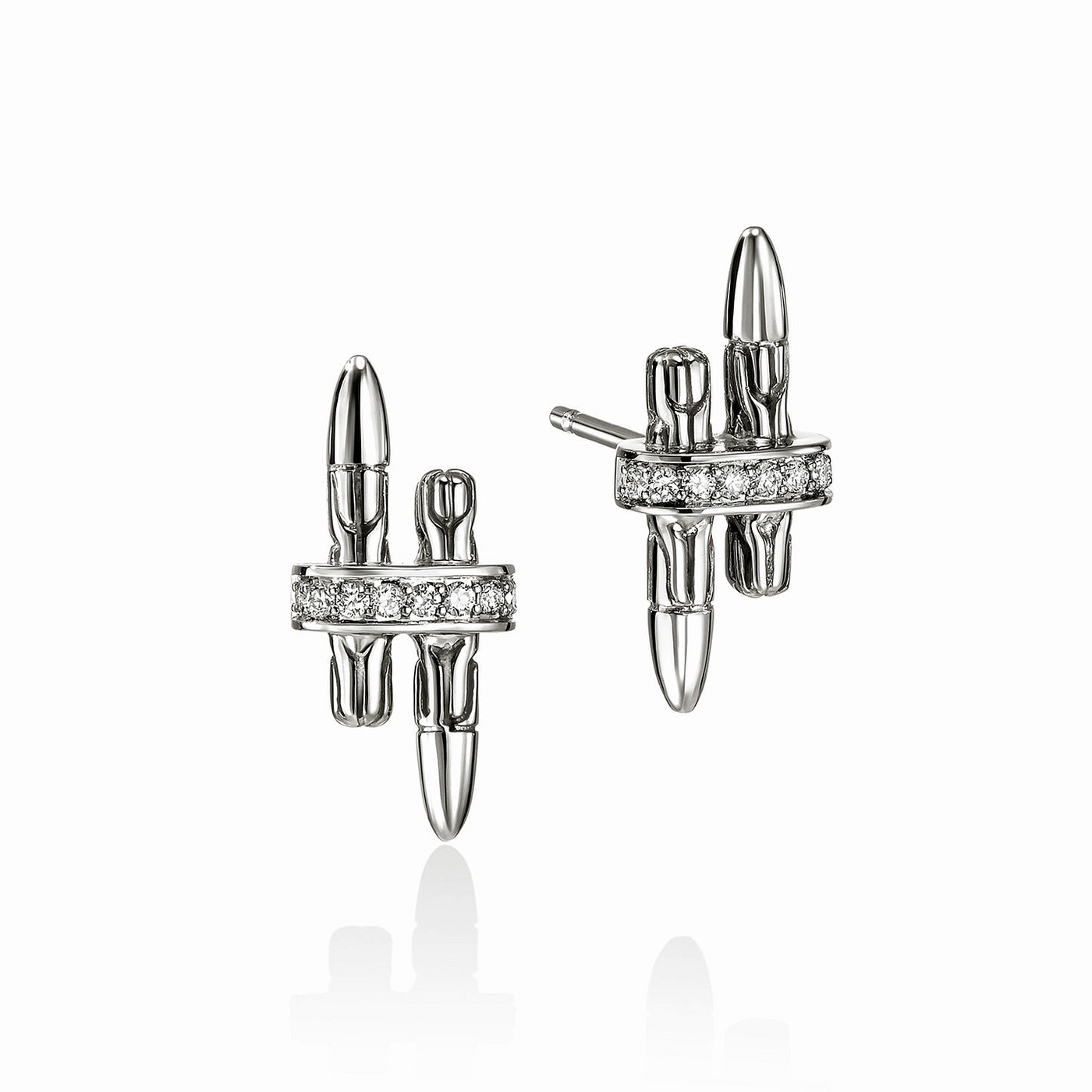 Sterling Silver Natural Diamond Spear Stud Earrings