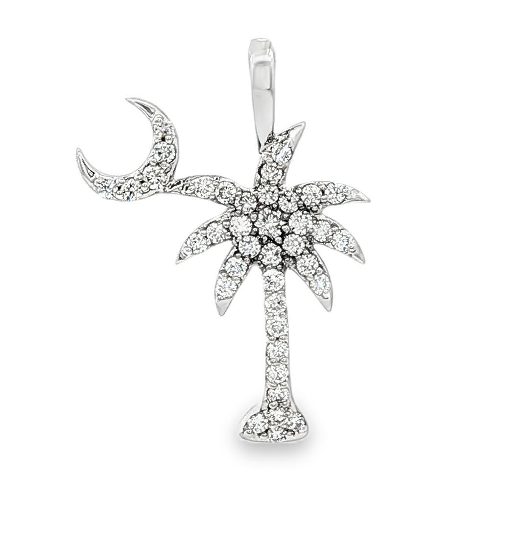 14K White Gold Natural Diamond Palmetto Moon Pendant