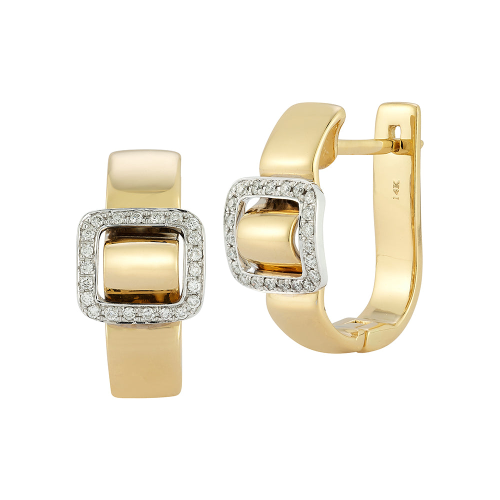 14K Yellow & White Gold Natural Diamond Hoop Earrings