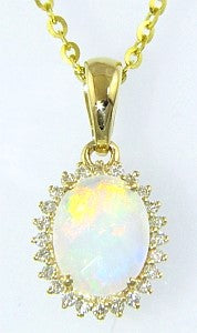 14K Yellow Opal and Natural Diamond 19 inch Necklace