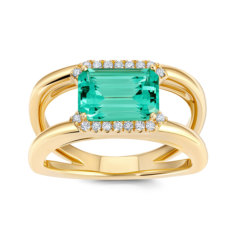 14K Yellow Gold Chatham Chrysoberyl and Lab Grown Diamond Ring