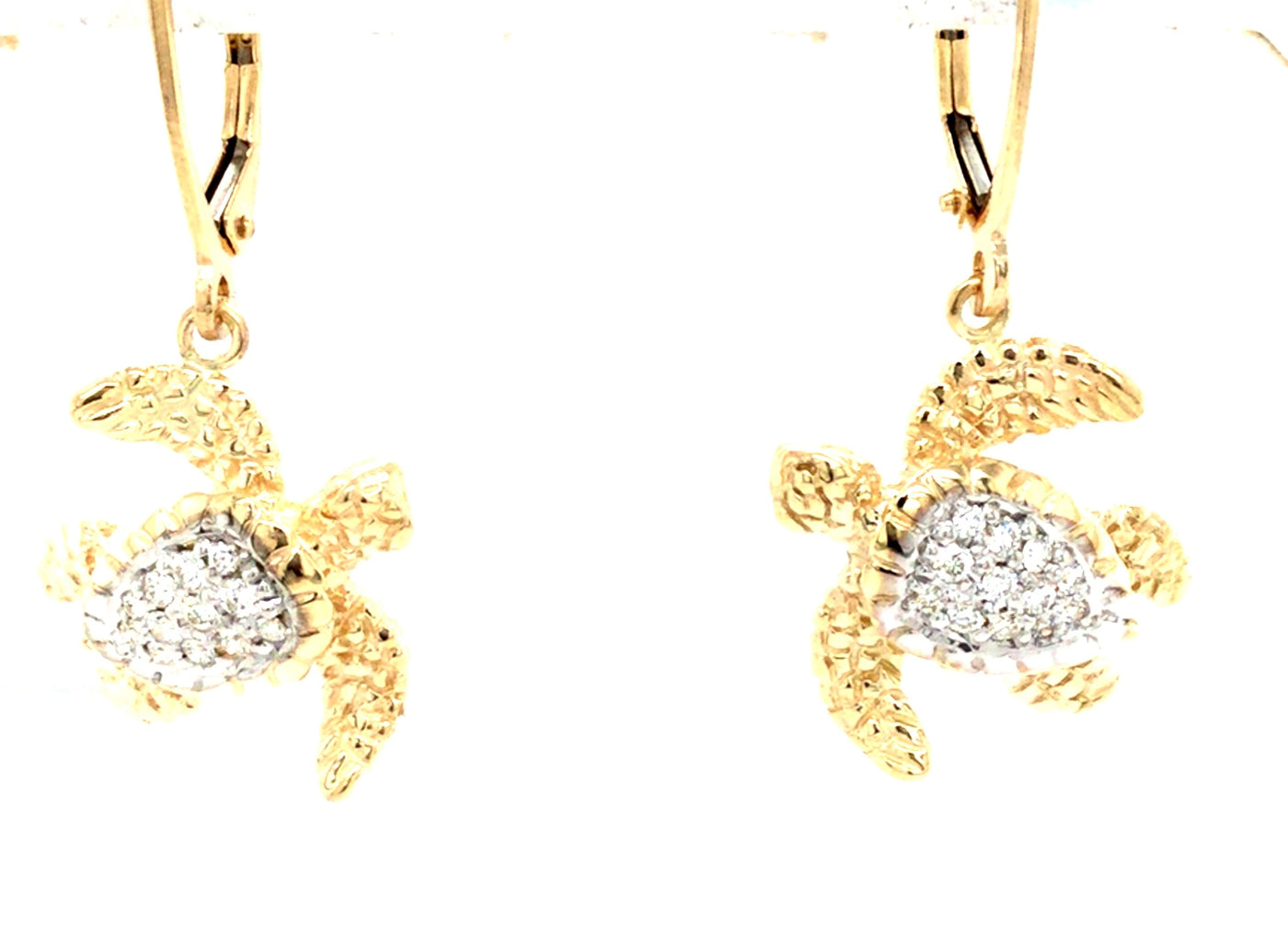 14K Yellow Turtle Natural Diamond Earrings