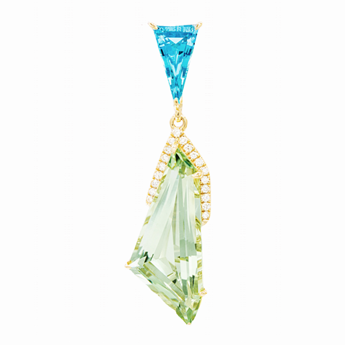 14K Yellow Gold Prasiolite, Blue Topaz and Natural Diamond 18 inch Necklace