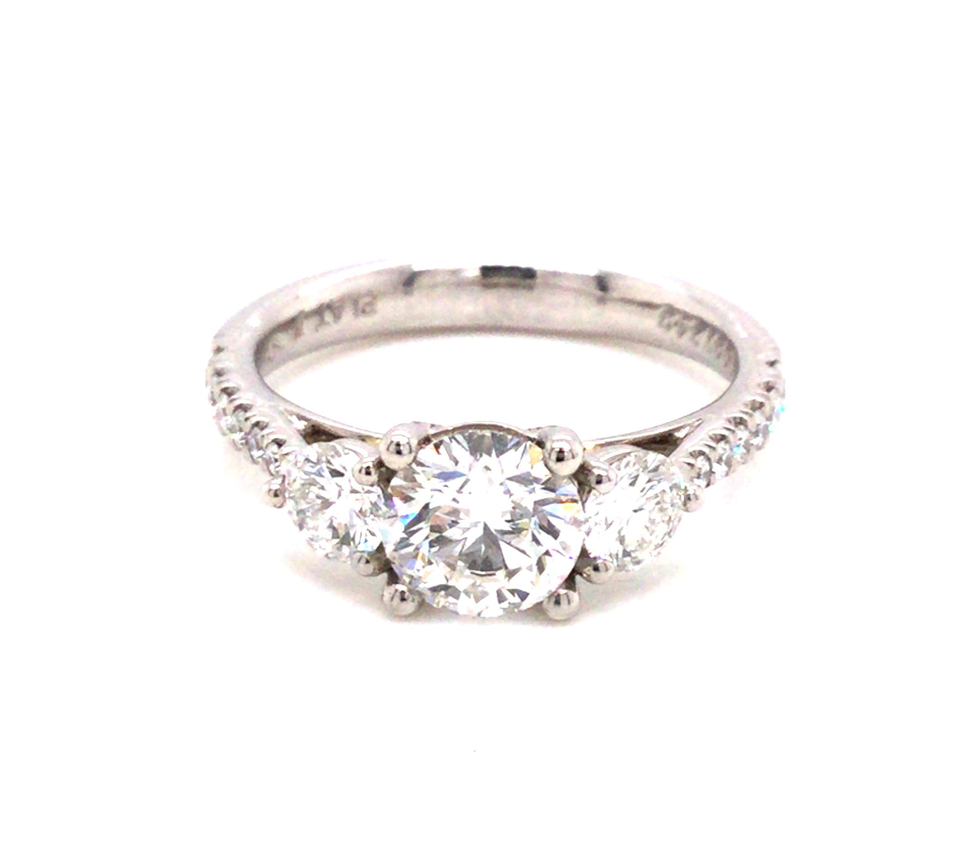 Platinum Round Brilliant Cut Natural Diamond Three Stone Engagement Ring