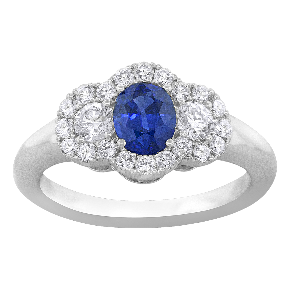 18K White Blue Sapphire and Natural Diamond Ring Size 6.5