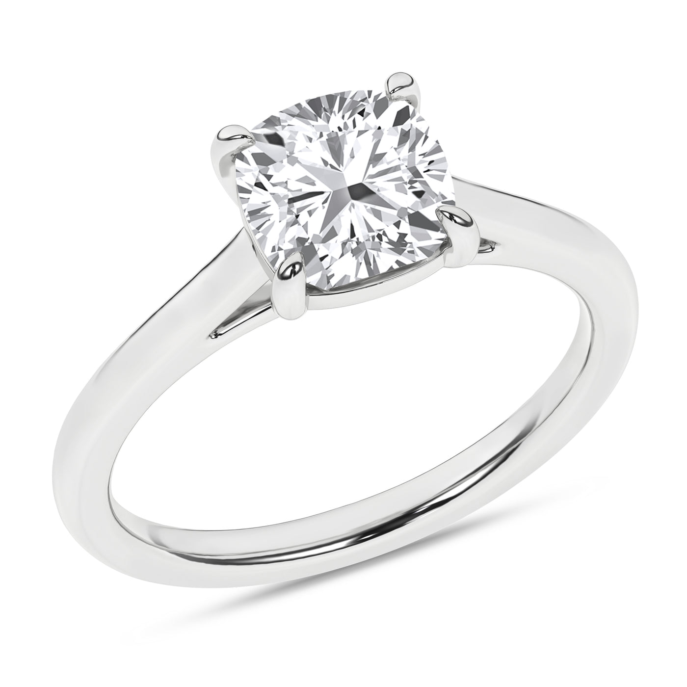 14K White Cushion Lab Grown Diamond Solitaire Engagement Ring