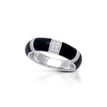 Sterling Silver "Barre" Black Enamel with Cubic Zirconium Ring Size 7