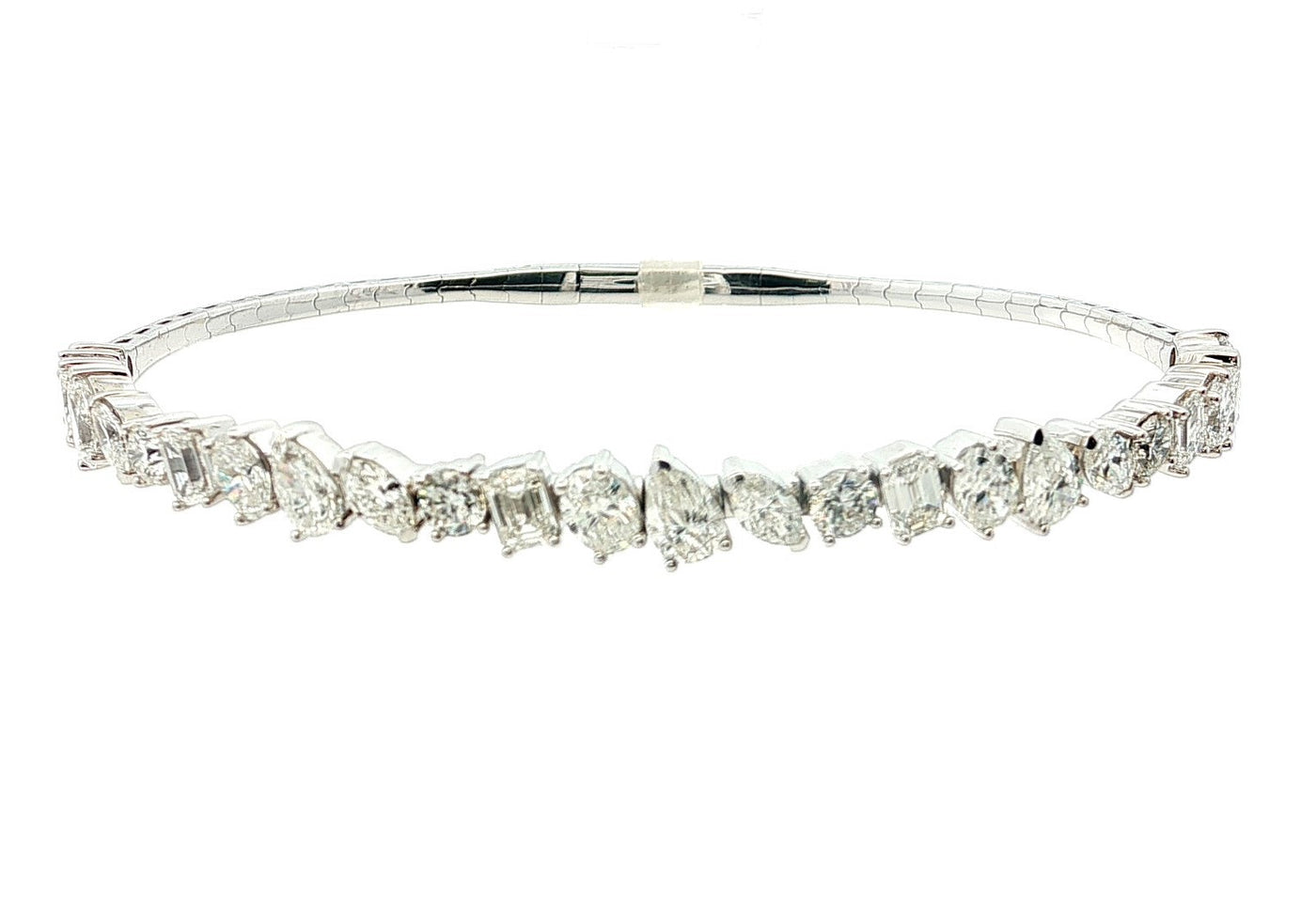 14K White Natural Diamond Bangle Bracelet