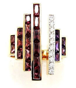 14K Rose Gold Rhodolite Garnet and Natural Diamond Ring