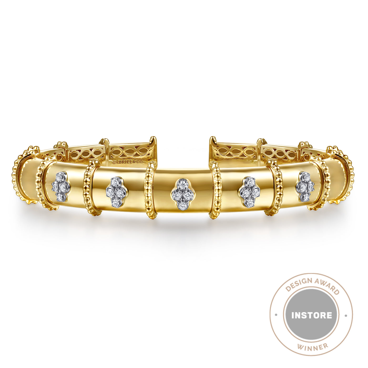 14K Yellow & White Natural Diamond Cuff Bracelet