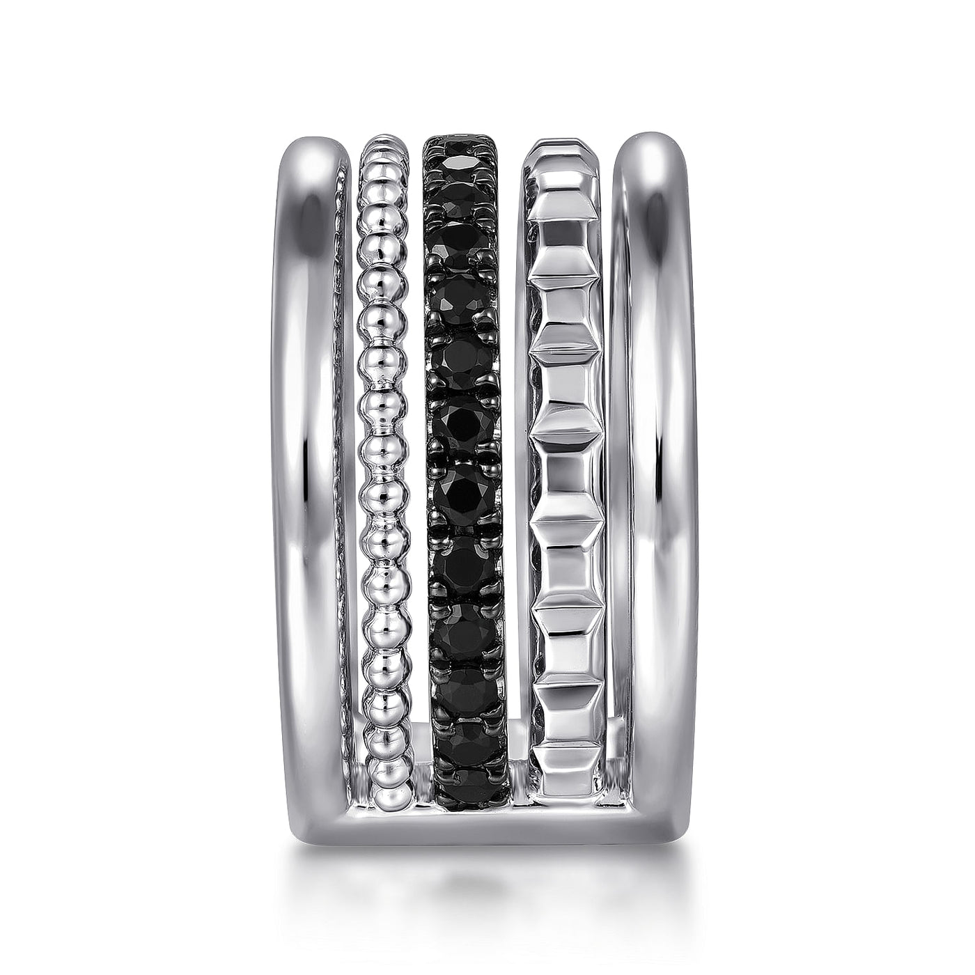 Sterling Silver Black Spinel Multi-Row Ring
