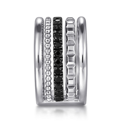 Sterling Silver Black Spinel Multi-Row Ring