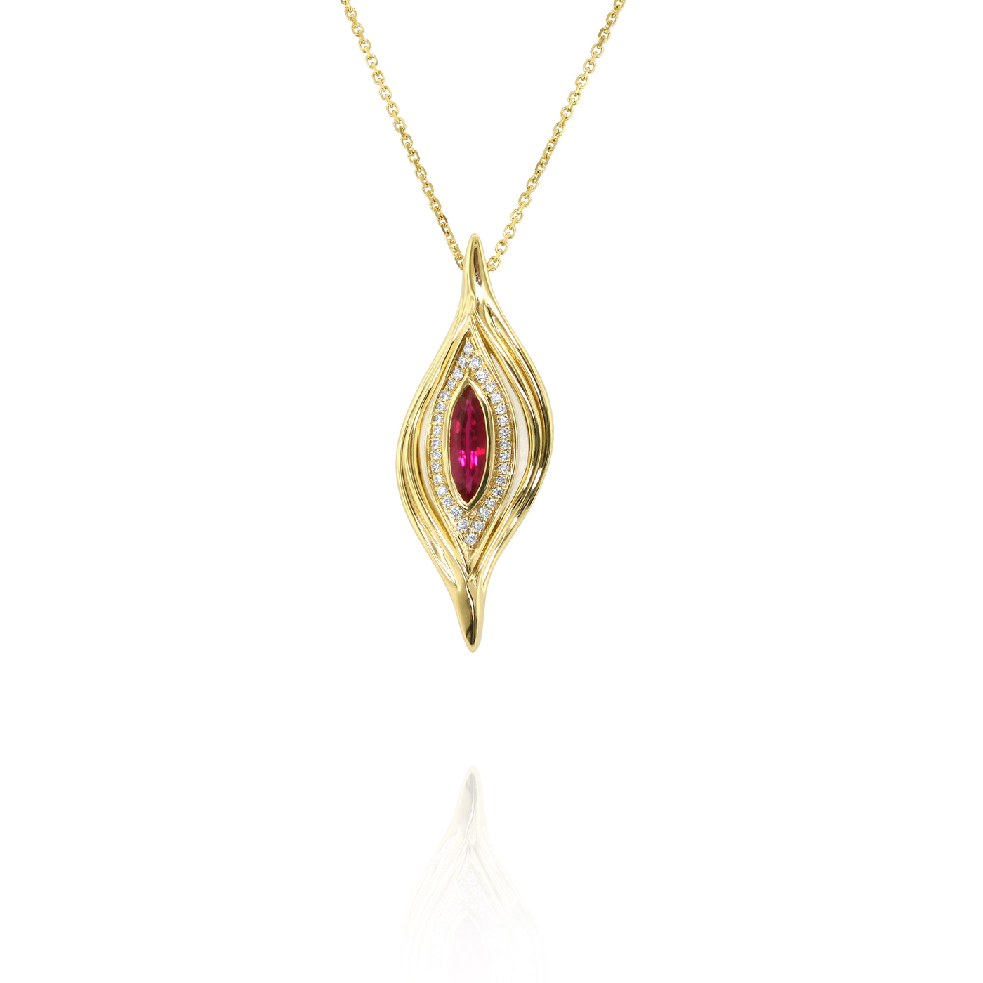 18K Yellow Ruby and Natural Diamond Pendant