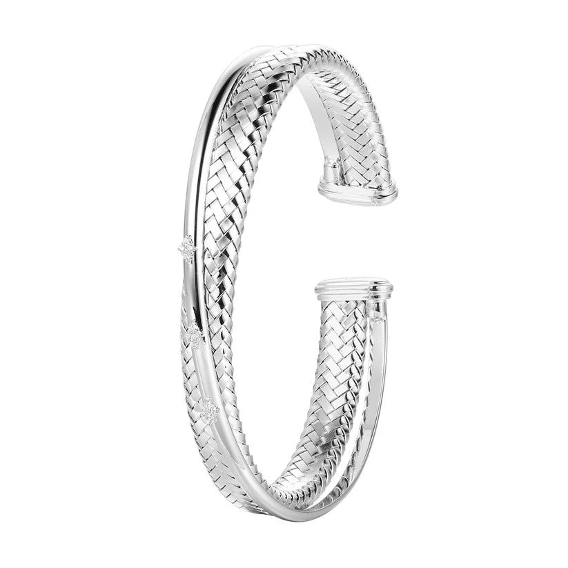 Sterling/Rhodium Finish Cuff Bracelet with Cubic Zirconium Size 6.75