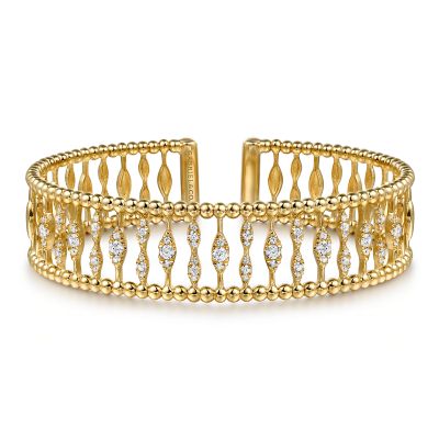 14K Yellow & White Natural Diamond Cuff Bracelet