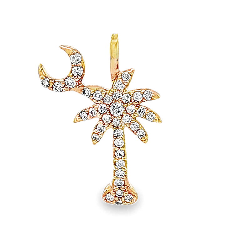 14K Yellow Gold Natural Diamond Palmetto Moon Pendant