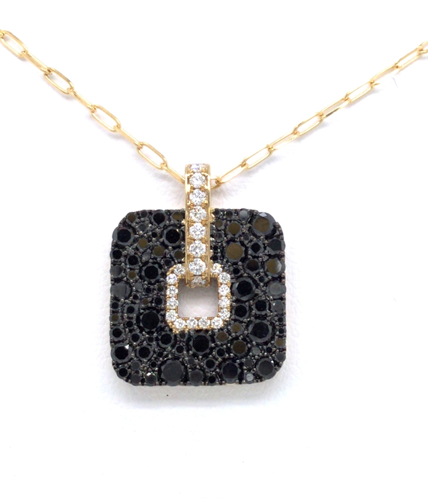 14K Yellow Natural Black and White Diamond 18 inch Necklace