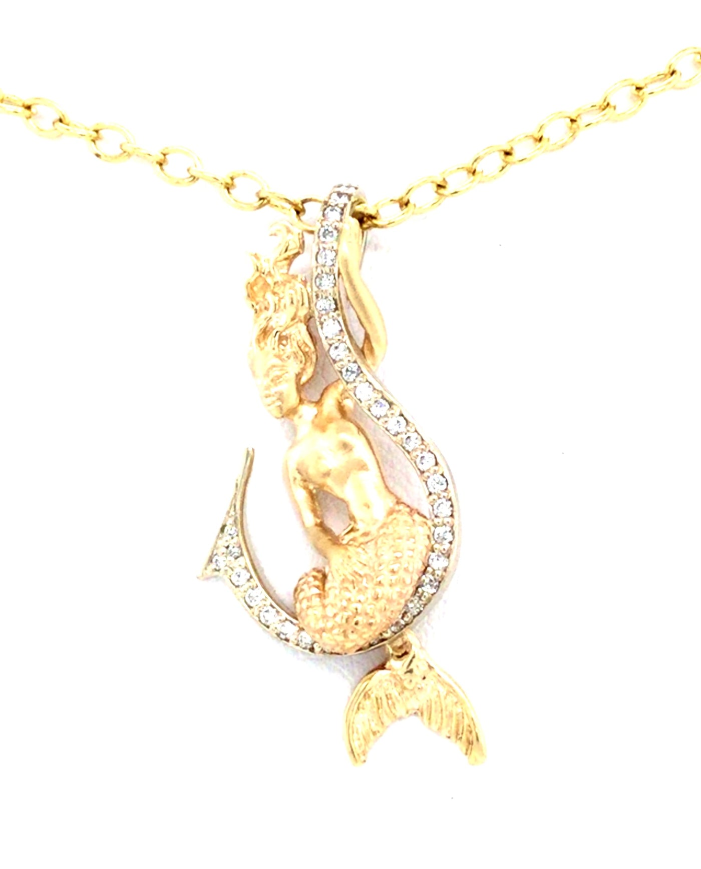 14K Yellow & White Hook and Mermaid Natural Diamond Pendant
