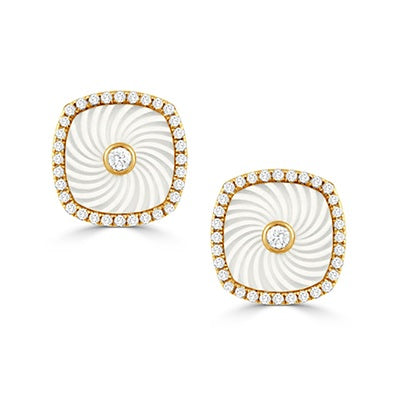 18K Yellow Mother of Pearl and Natural Diamond Stud Earrings