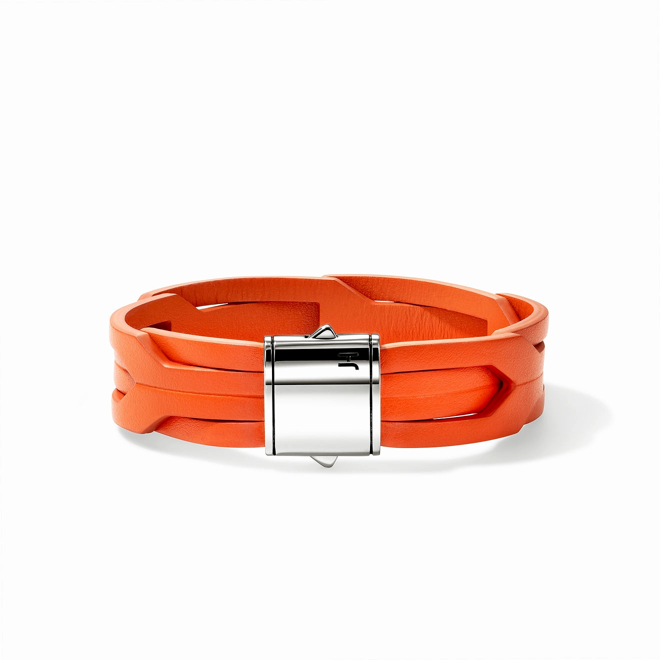 Sterling Silver Orange Leather 8 inch Bracelet