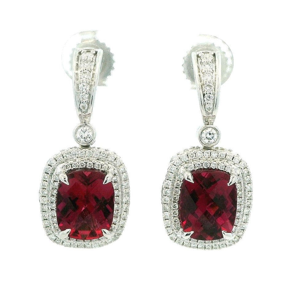 18K White Rubellite, Pink Sapphire and Natural Diamond Earrings