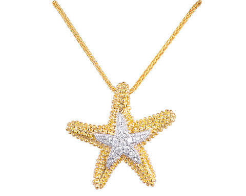 14K Yellow & White Sea Star Natural Diamond Pendant