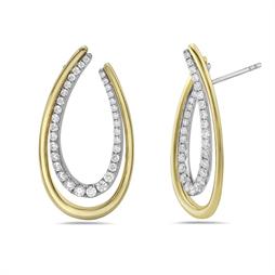 18K Yellow Gold Natural Diamond J Hoop Earrings