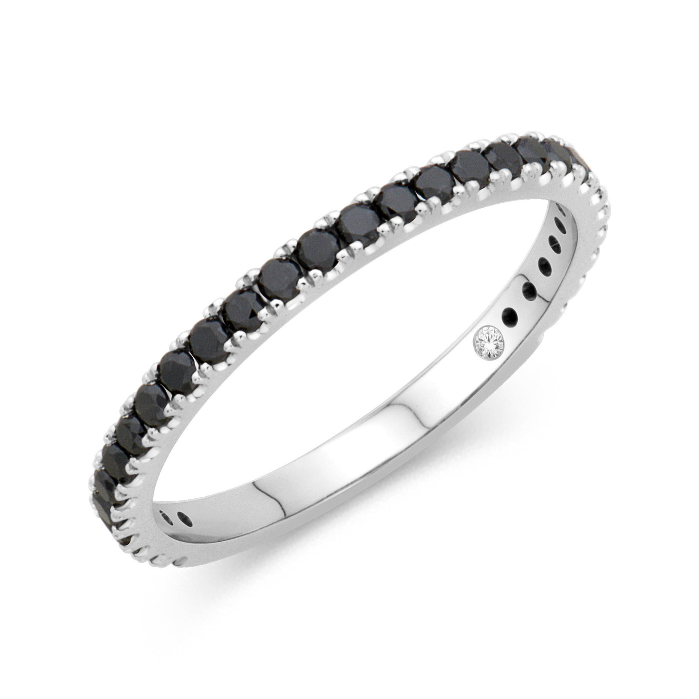 14K White Gold Natural Black Diamond Wedding Ring