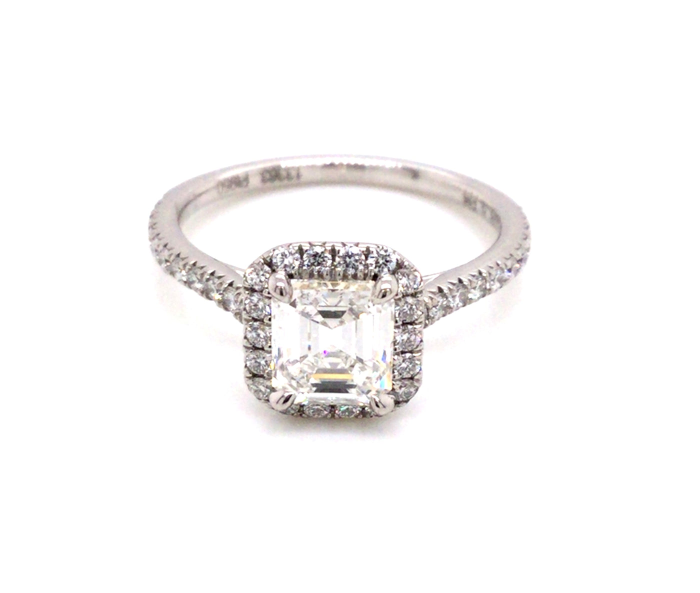 Platinum Emerald Cut Natural Diamond Halo Engagement Ring