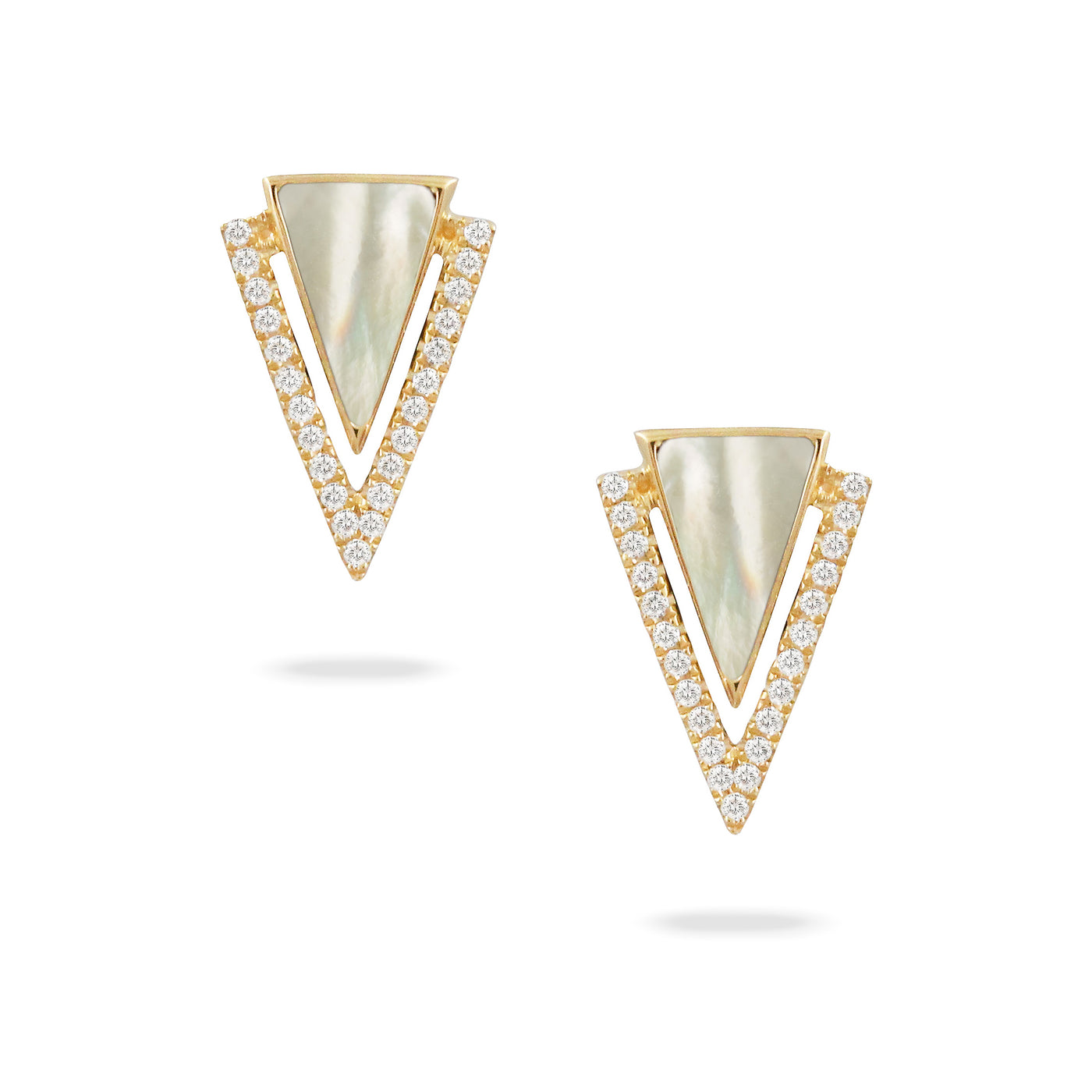 14K Yellow Mother of Pearl and Natural Diamond Stud Earrings