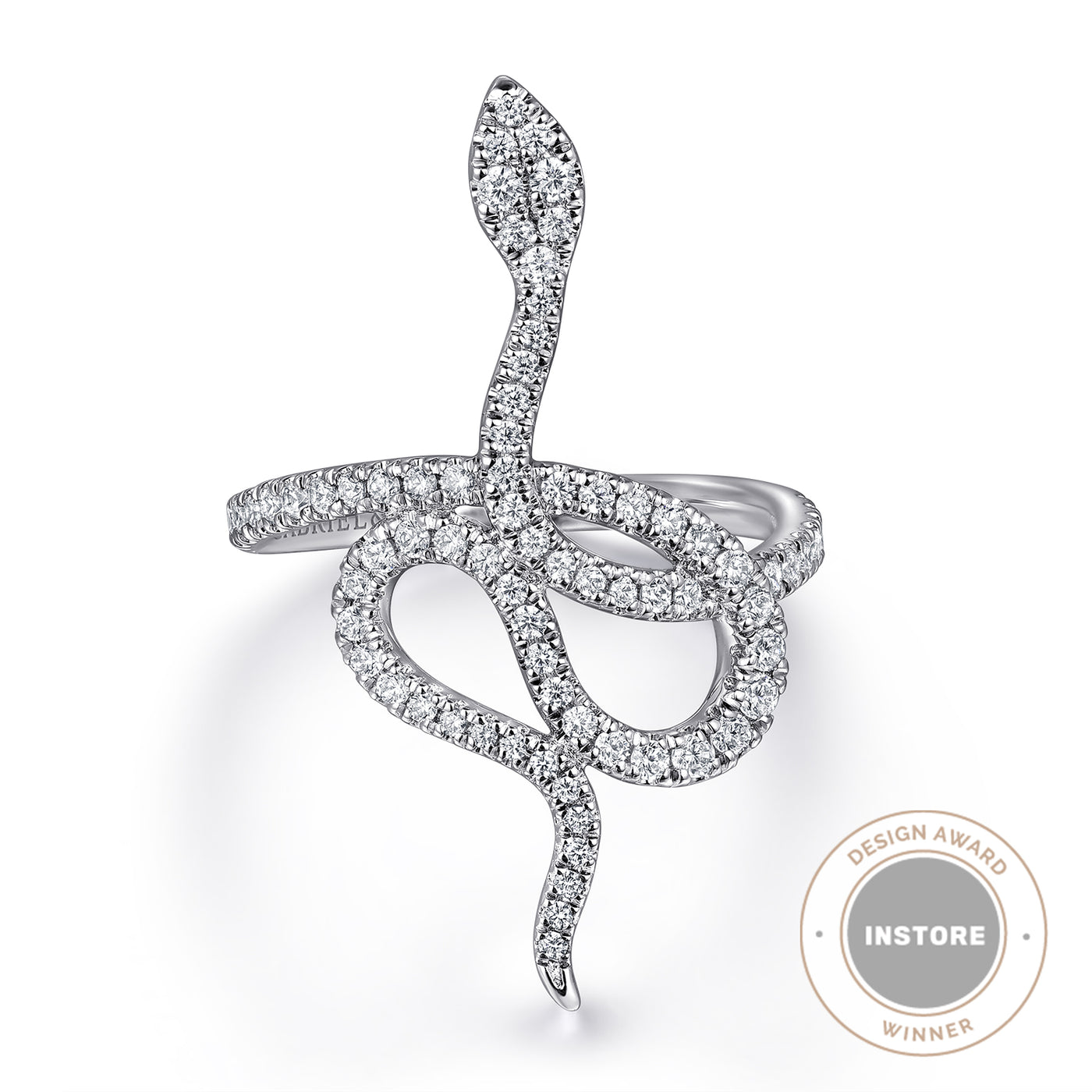 14K White Snake Natural Diamond Ring Size 6.5