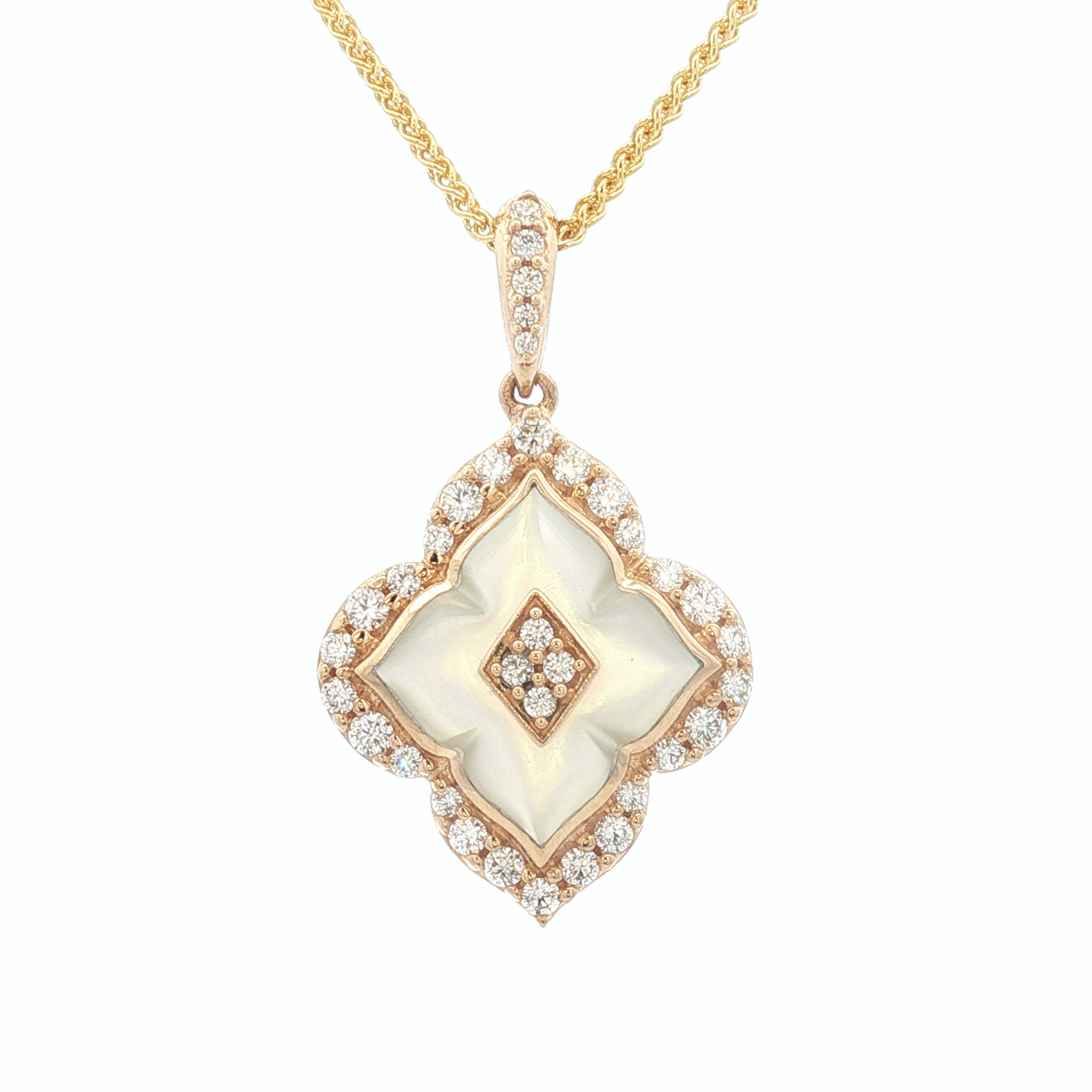 14K Yellow Gold Natural Diamond and Mother of Pearl Necklace