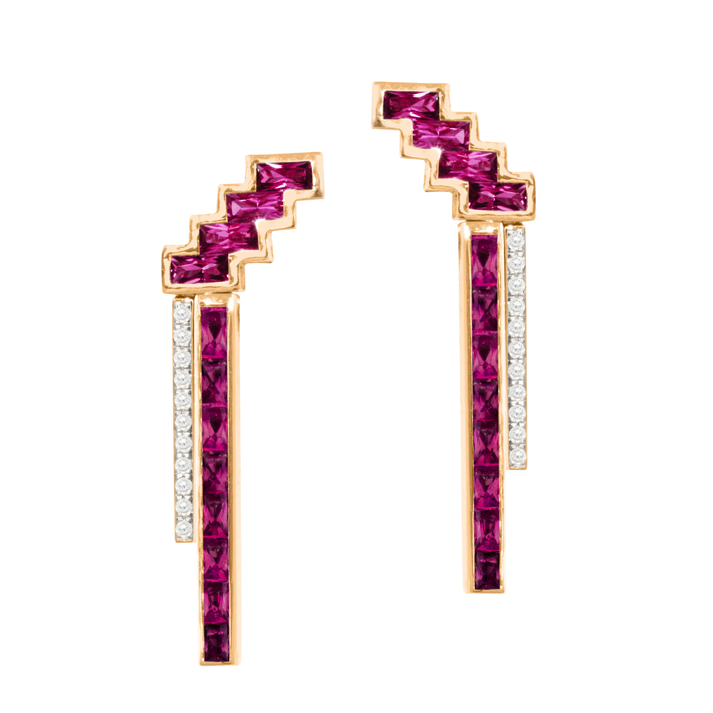 14K Yellow Rhodolite Garnet and Natural Diamond Hoop Earrings